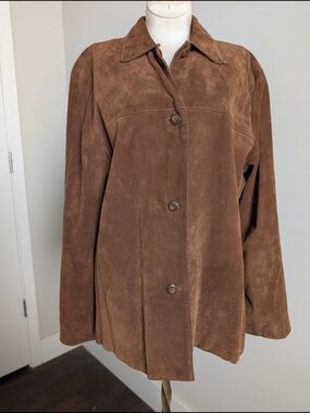 Clio Vintage Brown Suede Button-Front Fall Winter Leather Jacket Size M